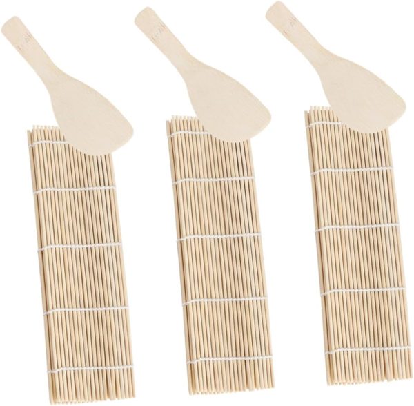 6 Sets 6pcs Square Sushi Mat Set Bamboo Sushi Maker Rolling Mats Rice Paddles - Image 2