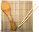 3pc Bamboo Complete Sushi Set (Rolling Mat, Chopsticks & Paddle), Brown