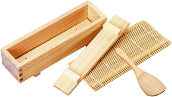 Rolling Sushi Making Kit - Japanese Cypress Mold and Rice Scoop Bamboo Sushi Rolling Mat - Made in Japan
