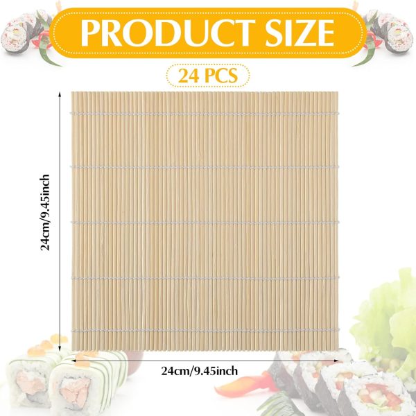 24 Pcs Sushi Mat Bulk Bamboo Sushi Making Roller Non Stick Square Rolling Mat for Home Sushi Party, 9.5" x 9.5" - Image 2
