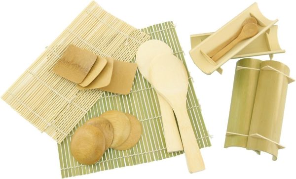 10.6"  Oke Sushi Rice Cooling Bowl/Tub with 19 Pieces Sushi Making Serving Accessory Kit - Small