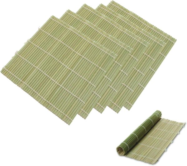 3987, Set of 6 Bamboo Sushi Rolling Mats Sushi Roller Sushi Mat Sushi Maker Kit, Flat and Round Bamboo Mats, 9-1/2 Inches