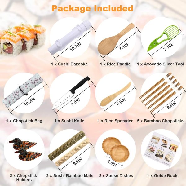 Sushi Making Kit, All in One Sushi Roller Set Maker Kit with Bamboo Rolling Mat, Bazooka, Chopsticks Holders, Rice Paddle, Avocado Slicer for Beginners, Kids, Family, Friends, Home - Image 2