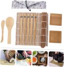 Complete Sushi Making Set Includes Bamboo Mat Rolling Pad Spoons Chopsticks Dipping Bowl for Diy Sushi Rolls