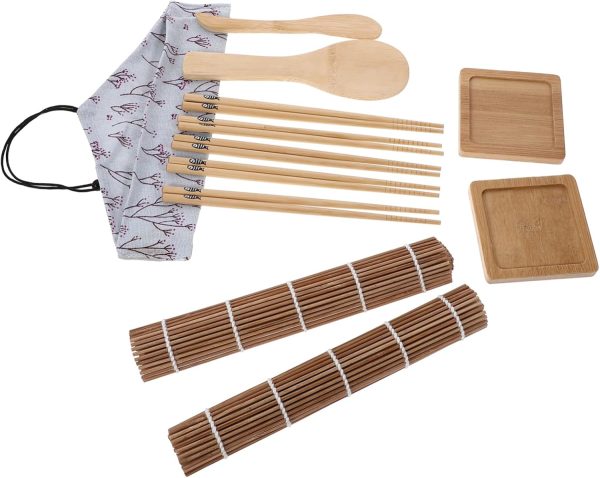 Complete Sushi Making Set Includes Bamboo Mat Rolling Pad Spoons Chopsticks Dipping Bowl for Diy Sushi Rolls