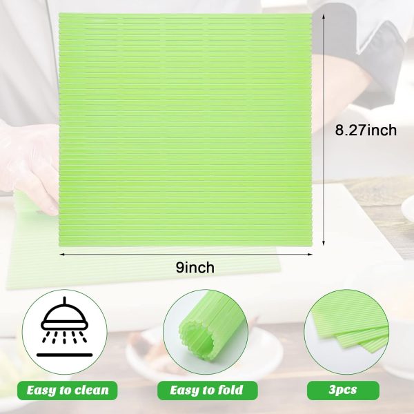 3 Pieces Kitchen Sushi Rolling Mat Non Stick Japanese Plastic Sushi Making Kit Rolling Maker Homemade for Kitchen DIY(Green)