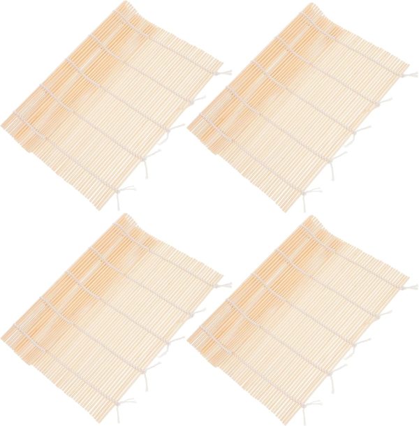 Sushi Mat Kit 4 Pack Bamboo Sushi Rolling Mats Non Stick Sushi Rolls Sushi Curtain and Roller for Diy Sushi Making