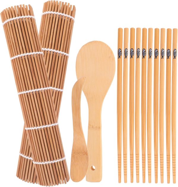 Complete Sushi Making Kit 9 Piece Set Bamboo Mat Rolling Tool and Sushi Knife for Home