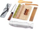 Sushi Making Kit for Beginners, All in One Sushi Maker Set with Sushi Mats Bamboo Roller, Sushi Bazooka, Chopsticks, Paddle, Spreader, Sushi Knife, Chopsticks Holder,  Sushi Kit for Home