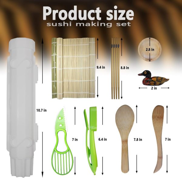 Sushi Making Kit, All in One Bazooka Roller Kit for Beginners Makers, with Bamboo Mats, Sushi Bazooka, Avaocado Slicer, Chopsticks, Sauce Dish, Rice Paddle - Image 2