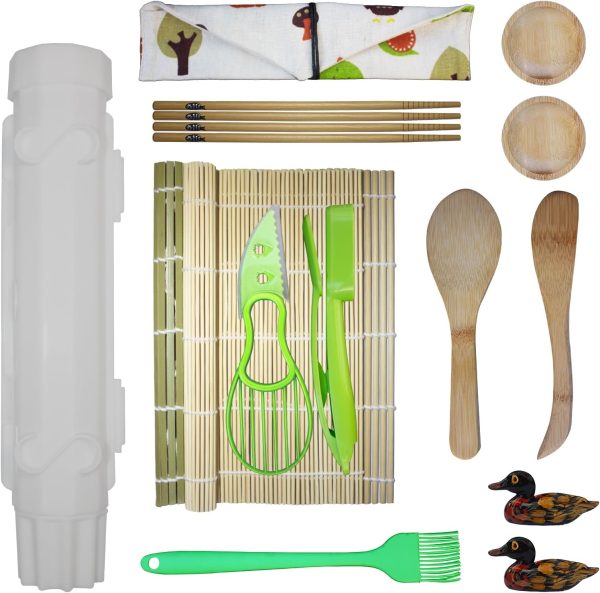 Sushi Making Kit, All in One Bazooka Roller Kit for Beginners Makers, with Bamboo Mats, Sushi Bazooka, Avaocado Slicer, Chopsticks, Sauce Dish, Rice Paddle