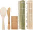 Sushi Mat Kit 3 Sets of Green, Natural Bamboo Rolling Mat, Rice Paddle, Spreader, Sauce Dish