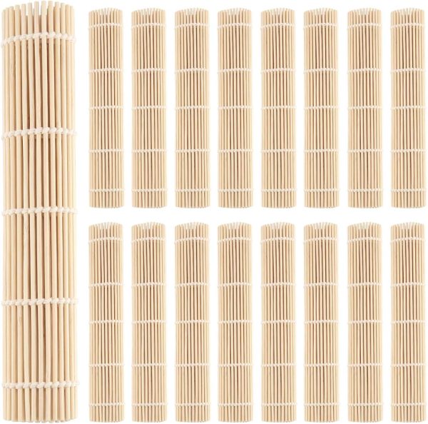 25 Pack Bamboo Sushi Mat, 9.5 x 9.5 Inch Natural Bamboo Sushi Rolling Mat, Non Stick Sushi Roller Professional Sushi Making Tools for Home Cooking, Sushi Restaurants