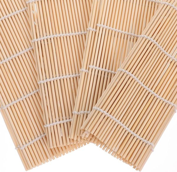 Sushi Mat Kit 4 Pack Bamboo Sushi Rolling Mats Non Stick Sushi Rolls Sushi Curtain and Roller for Diy Sushi Making - Image 2